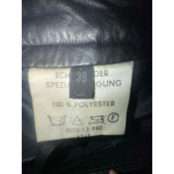 German Made Dark Navy Leather Fully Lined High Rise Pants Sz 29” x 31” - Picture 5 of 7